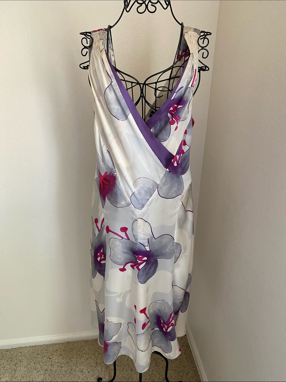 Giorgio Armani Purple & White Floral Silk Slip Dress